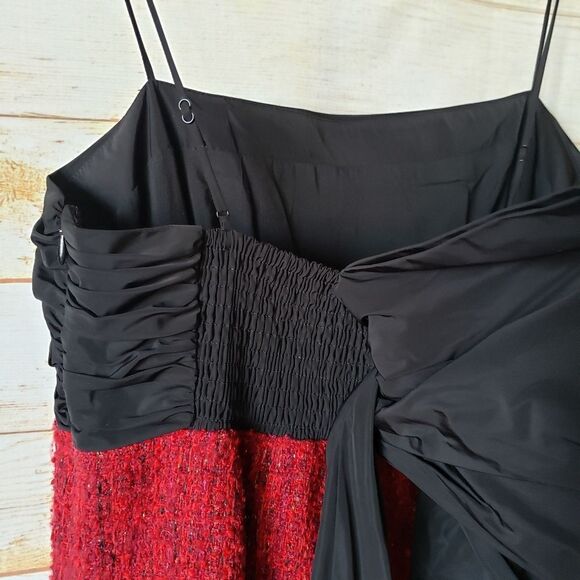 Maeve Bow Square Neck Tweed Strappy Mini Dress Red Black Women's Size Large - Picture 11 of 16